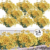 abordables Flores artificiales-24 paquetes de flores artificiales para exteriores resistentes a los rayos UV, flores de primavera para macetas de exterior, decoración para bodas, hogar, jardín, patio, porche (8 colores)