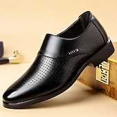 cheap Loafers-Men's Black Perforated Derby Dress Shoes Lace-Up Breathable Formal Oxfords Elegant Gentleman Footwear for Business Men, Office Wear, Weddings and Banquets