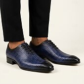 economico Scarpe Eleganti Classiche-Scarpe eleganti Oxford da uomo blu navy con texture, punta affusolata, scarpe formali alla moda per gentiluomini, adatte per lavoro, matrimoni, feste serali e occasioni eleganti.