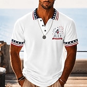  4th of July 2026 250th Men's American US Flag Polo Shirts Short Sleeve Polo Shirts Lapel Casual Athleisure Daily Wear Festival Outfit 3D Print Buttons Breathable Mesh Spring & Summer White Red Navy