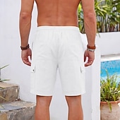cheap Holiday-Men's Shorts Linen Shorts Summer Shorts Beach Shorts Drawstring Elastic Waist Multi Pocket Plain Comfort Soft Knee Length Daily Outdoor Beach Vacation Fashion Khaki Black Inelastic