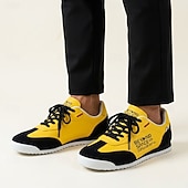 tanie Casualowe sneakersy-Żółto-czarne trampki męskie, sznurowane, lekkie i wygodne, modne obuwie za kostkę do noszenia na co dzień, w podróży, na weekendowe wyjścia i do ulicznego stylu