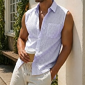 economico Camicie casual eleganti da uomo-Per uomo Camicia Camicia casual Camicia di Seersucker Camicia con Bottoni Blu Nero Bianco Rosa Viola Senza Maniche Semplice Colletto a Camicia Casuale Quotidiano Tasca Frontale Abbigliamento Elegante