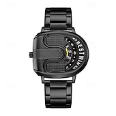 abordables Quartz Watches-Men's Luxury Gold Watch Creative Unique Design Rolling Disc Dial Futuristic Cyberpunk Style Stainless Steel Band Waterproof Fashion Cool Casual Wristwatch Gifts for Men