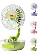 ieftine Lumini și felinare de camping-Ventilator de birou retro nou 2026, mini ventilator de birou portabil reîncărcabil cu lumină LED încorporată, mod dual: reîncărcabil USB &amp;Reglare multi-unghi, cu 3 viteze, prin conectare, pentru