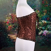 cheap Tops-Medieval Renaissance Corset Overbust Corset Noblewoman Jacquard Lace up Floral Fancy Dress Women's Royal Halloween Carnival Renaissance Fair LARP Adults' Corset Spring &amp; Summer