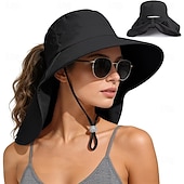 abordables Artículos para el hogar-Sombrero de sol para mujer, plegable, de ala ancha, con solapa para cubrir el cuello y abertura para coleta. Permite llevar coleta sin oprimir la cabeza. Transpirable y fresco, ideal para vacaciones