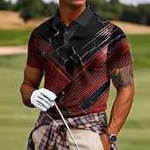 cheap Men's Golf Polo-Men's Abstract Geometic Polo Shirts Short Sleeve Polo Shirts Lapel Casual Athleisure 3D Print Buttons Breathable Mesh Spring &amp; Summer Blue Red Gray