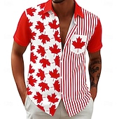 cheap Flag pattern-Canada Day Men's Striped Maple Leaf National Flag Shirt Summer Shirt Button Up Shirt Short Sleeve Patriotic Outdoor Holiday Summer Spring Turndown 3D Print Collared Shirts Front One Pocket Red 3 Red