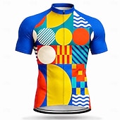 cheap Men's Jerseys-Men Cycling Jersey Geometric Short Sleeve Bike Jersey Activewear Top with 3 Rear Pockets UV Resistant Quick Dry With Pockets Front Zipper Sports Yellow Pink Dark Navy Clothing Apparel