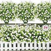  24 Bundles Artificial Flowers for Outdoors Decoration Fake Flowers UV Resistant Faux Plastic Greenery Eucalyptus Plants for Spring Summer Garden Patio Indoor Outdoor Home Decor, Multicolor
