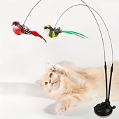 cheap Cat Toys-Interactive Cat Teaser Wand Set with Realistic Birds, Handfree Long Pole&amp;Double Rod, Bell And Strong Suction Cup for Active Play