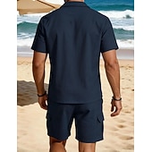 economico Camicie di lino-Per uomo Due pezzi Set Camicia Set estivo E Shorts Impostare Semplice Casuale Quotidiano Spiaggia Collo ripiegato Manica Corta Estate Primavera Moda Casual Confortevole Abbigliamento