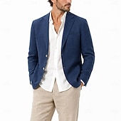 baratos Blazers Clássicos Masculinos-Masculino jaqueta leve Blazer 100% linho coquetel Praia Férias Moda Diário Verão Primavera Linho Côr Sólida Comum 2 Botões Jaqueta esporte Azul Marinha Azul Céu Bege