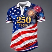  4 يوليو 2026، الذكرى 250 رجالي علم الولايات المتحدة الأمريكية قمصان البولو كم قصير قمصان البولو Lapel كاجوال ملابس الرياضة مناسب للبس اليومي ملابس المهرجان طباعة ثلاثية الأبعاد Buttons