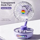 ieftine Lumini și felinare de camping-Ventilator de birou retro nou 2026, mini ventilator de birou portabil reîncărcabil cu lumină LED încorporată, mod dual: reîncărcabil USB &amp;Reglare multi-unghi, cu 3 viteze, prin conectare, pentru