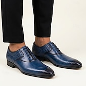 economico Scarpe Eleganti Classiche-Scarpe eleganti da uomo blu con texture effetto pelle di serpente, scarpe formali Oxford di lusso con lacci, ideali per matrimoni, affari, banchetti e occasioni speciali.