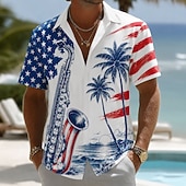baratos Camisas Patrióticas 250-4th of July 2026 250th Men's Pano Keys American Flag Coconut Palm Shirt Summer Shirt Button Up Shirt Short Sleeve Patriotic Daily Streetwear Summer Spring Turndown 3D Print Collared Shirts Blue Blue
