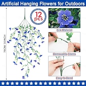 baratos Flor artificial-Conjunto de 12 flores artificiais patrióticas vermelhas, azuis e brancas para pendurar, decoração de varanda em comemoração ao 4 de julho, 250º aniversário da independência, arranjo floral para o Dia