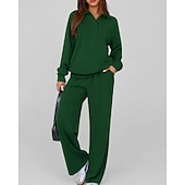 preiswerte Trainingsanzüge-Damen Pullover-Trainingsanzug-Sets 2-teiliger Trainingsanzug Lounge-Outfits  Kordelzug mit Tasche Einfarbig Sportbekleidungsset Herbst Dunkelgrau Schwarz Fitnessstudio Fitnesstraining Leger Winddicht