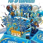  3D-Pop-up-Geburtstagskarte für Männer und Jungen, blau-goldene Feuerwerks-Geburtstagskarte in einer Schachtel, einzigartige Pop-up-Grußkarte mit Luftballons und Kuchen, Geburtstagsgeschenk für ihn,