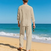 economico Camicie di lino-Per uomo Due pezzi Camicia popover Set Camicia E Pantaloni Impostare Semplice Casuale Quotidiano Vacanza Scollo a V Manica Lunga Estate Primavera Moda Casual Confortevole Abbigliamento