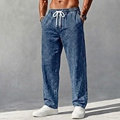 cheap Casual Pants-SoftFade™ Men's Trousers Casual Pants 100% Cotton Denim Pants Drawstring Elastic Waist Straight Leg Plain Comfort Breathable Full Length Casual Daily Outdoor Vacation Fashion Navy Blue Light Blue
