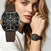 abordables Relojes de Cuarzo-Reloj de lujo para hombre, cronógrafo cuadrado de moda, reloj de pulsera de cuarzo para hombre, resistente al agua, deportivo, casual, con correa de silicona, luminoso, multifunción, correa marrón,