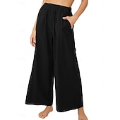 abordables pierna ancha y cintura alta-Mujer Algodón Perneras anchas Moda Ropa de calle Casual Longitud total Alta cintura Plano Bolsillo Cintura elástica Confortable Comodidad Suave Elástico Exterior Vacaciones Calle Azul Piscina