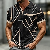 abordables Men's Geometric Polo-Men's Geometic Polo Shirts Short Sleeve Polo Shirts Collared Shirts Casual Outdoor Athleisure Daily Wear 3D Print Buttons Breathable Mesh Spring &amp; Summer Blue Purple Brown