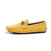 cheap Casual Loafers-Men's Yellow Croc-Embossed Bit Loafers Slip-On Lightweight Smart Casual Dress Shoes Gentleman Footwear for Parties, Banquets, Driving and Everyday Stylish Wear
