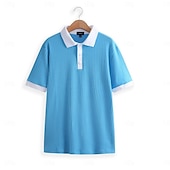 billige Men's Classic Polo-Men's Textured Golf Shirt Casual Work Ribbed Polo Collar Classic Short Sleeve Basic Modern Color Block Color Block Spring &amp; Summer Summer Regular Fit Blue White Yellow Green Gray Textured