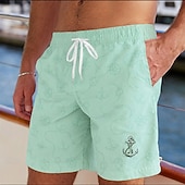 cheap Retro Vintage &amp; Ethic-Men's Anchor Swim Trunks Bathing Suits Swim Shorts Board Shorts Mid Waist Vintage Daily Beach Vacation Wear Side Pockets Mesh Lining Elastic Drawstring Waist Designer Clothing Apparel