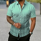 economico Geometrica-Per uomo Geometrico Griglia / Plaid Colore sfumato Camicia Camicia Estiva Camicia con Bottoni Manica Corta Casual Quotidiano All'aperto Vacanza Estate Primavera Collo ripiegato Stampa 3D camicie con