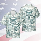  4 juli 2026 250:e Herr Örn Amerikanska flaggan Skjorta Sommarskjorta Knapp upp skjorta Kortärmad Patriotisk Dagligen Streetwear Sommar Vår Nedvikt 3D-utskrift krage skjortor Blå Kaki Rubinrött Grön
