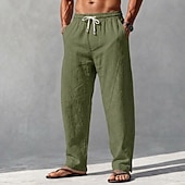 cheap Classic-Men's Linen Pants Summer Pants Harem Pants Drawstring Elastic Waist Plain Comfort Breathable Full Length Casual Outdoor Holiday Vacation Fashion Black White Inelastic