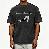 cheap Men's Graphic T Shirt-Men's Attempted Murder Two Crows Pun Funny Sarcastic 100 Cotton Acid Wash Heavyweight T-shirt Short Sleeve T shirt DTG Crew Neck Shirt Fashion Daily Holiday T shirt