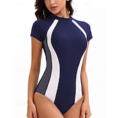 economico Rash Guards Interi-Per donna Costume da Bagno Rash Guard Costume da bagno Costumi da bagno sportivi Geometrico Patchwork Gamba corta Protezione Solare UV Asciugatura Rapida Alta elasticità Manica Corta Costume da Bagno