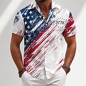 economico Modello di bandiera-Camicia hawaiana a maniche corte della bandiera americana patriottica del 250° anniversario degli uomini a bottone top estivo per le vacanze al mare