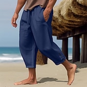  Homens Calças de linho Calça verão Calças Cropped Calças de praia Com Cordão Cintura elástica Tecido Conforto Respirável Comprimento da panturrilha Casual Diário Feriado Moda Estilo Clássico Preto