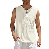 baratos Tops de ginásio-Homens Malha Íntima Colete Camiseta Interior camisa sem manga Sem Manga Decote V Verão Primavera Tecido Moda Clássico Confortável Com Cordão Casual Ginásio Rua Preto Branco Azul Marinha Top Tee para