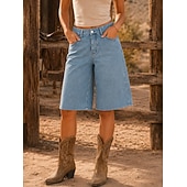  Femmes Jeans Short Burmuda Mode Longueur Genou Taille haute Classique Confort Formel Noir Bleu ciel Gris Été Printemps