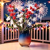  July 4th Patriotic Outdoor Decoration, 6pcs Red, White & Blue Artificial Flowers, Outdoor Faux Floral Arrangements for Independence Day, Memorial Day, Anniversary, Courtyard, Porch, Dining Table
