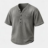 cheap Casual Henley Tee-Men's Henley Shirt Short Sleeve Plain Solid Retro Vintage Casual Vintage Style Garment Dyed Distressed Henley Casual Spring &amp; Summer Summer Spring Blue Khaki Black Henley T-Shirt