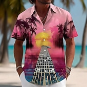 cheap Music and Guitars-Men's Guitar Musical Instrument Coconut Palm Shirt Summer Shirt Tropical Shirts Short Sleeve Hawaiian Vintage Retro Music Festival Beach Vacation Wear Summer Spring Turndown 3D Print Button Up Shirts