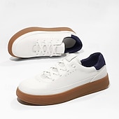 preiswerte Lässige Sneakers-Weiße, flache Herren-Sneaker zum Schnüren, lässige, minimalistische Laufschuhe mit gepolsterter Gummisohle für Alltag, Reisen, Pendeln und Wochenendausflüge.