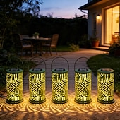 cheap Pathway Lights &amp; Lanterns-Solar Lantern Outdoor Metal Palm Leaf Projection Light, Decorative Hanging Garden Lantern with Green Leaf Cutout Design, Solar Powered Patio Yard Lawn Pathway Camping Villa Summer Party Landscape Deco
