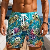 olcso Ocean Print-Férfi Halak Polip Korall Úszónadrágok Fürdőruhák és fürdőnadrágok Deszkás short Közepes csípő Hawaii Napi Tengerparti nyaralás Oldalzsebek Hálós bélés Elasztikus húzózsinóros derékrész Tervező Ruházat