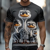  男性用 オーストリッチ スキン プリント 動物 Tシャツ 半袖 Tシャツ 3Dプリント クルーネック シャツ おかしい カジュアル 日常 ストリート ブルー イエロー カーキ色 夏 春 衣類 S M L XL 2XL 3XL