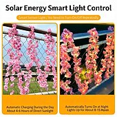 economico Luci solari da esterno-Luci a LED a filo di rame con simulazione di fiori di ciliegio rosa, alimentate a energia solare, lunghezza 2 m/5 m, ideali per matrimoni, feste di Natale, decorazioni per la casa, balconi, giardini,